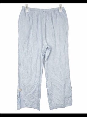 Habitat Pants Women Medium Boho Linen Wide Leg Cropped Relaxed Fit Blue Gray